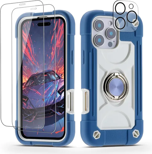 Miniatura 150 de Funda para iPhone 11 de 6.1 pulgadas con soporte de anillo, con 2 protectores de pantalla de vidrio, resistente a los golpes, resistente a