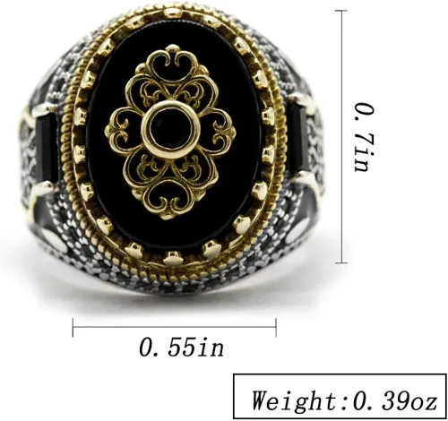Miniatura 3 de Qida S925 Stamp Sterling Silver OnyxLapis Lazuli Ring for Men Female Turkish Handmade Vintage Luxury Band
