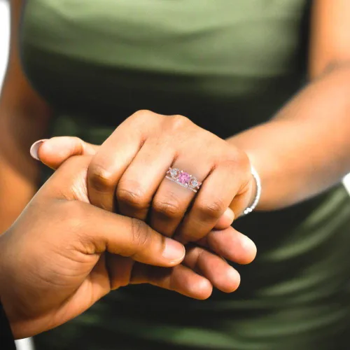 Miniatura 5 de Juego de 3 piedras solitarias de corte de pera redonda de 1,94 quilates con acento VVS1, ideal para boda, anillo de compromiso de oro rosa de 14