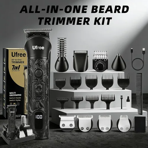 Miniatura 7 de Ufree Recortadora de barba para hombres, afeitadoras eléctricas, cortadora de pelo inalámbrica, kit de aseo de barba 7 en 1 para bigote, cuerpo