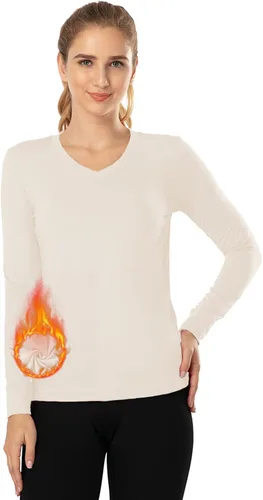 Miniatura 83 de MANCYFIT Tops térmicos para mujer, camisa con forro polar, manga larga, capa base, cuello en V