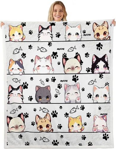 Miniatura 36 de Manta de franela de animales de dibujos animados para todas las estaciones, manta de cama azul con estampado de amor Kawaii para decoración