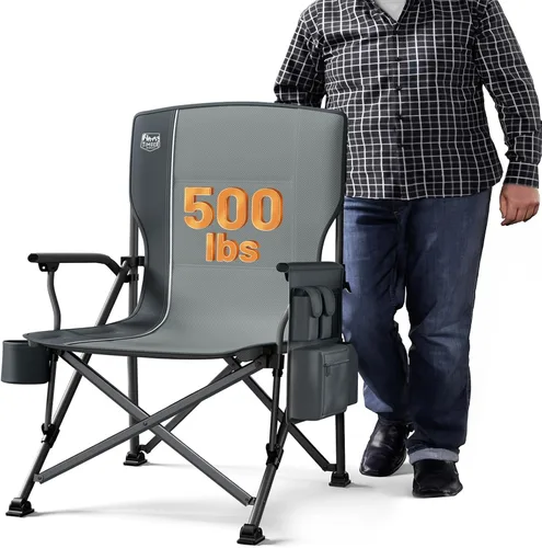 Miniatura 14 de TIMBER RIDGE Silla de Campamento Plegable de Gran Tamaño con Respaldo Alto, Resistente para Adultos, Soporta hasta 500 libras con Portavasos, Bolsa
