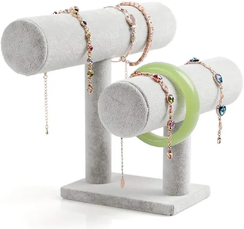 Miniatura 2 de Wudygirl Soporte de pulsera de terciopelo de 2 niveles, soporte para joyas, soporte para relojes, soporte de exhibición de joyas, organizador