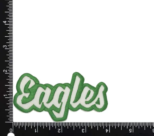 Miniatura 2 de (2 x 4 pulgadas) Eagles, espíritu de equipo, bordado, parche para planchar (sarga blanca/contorno verde)