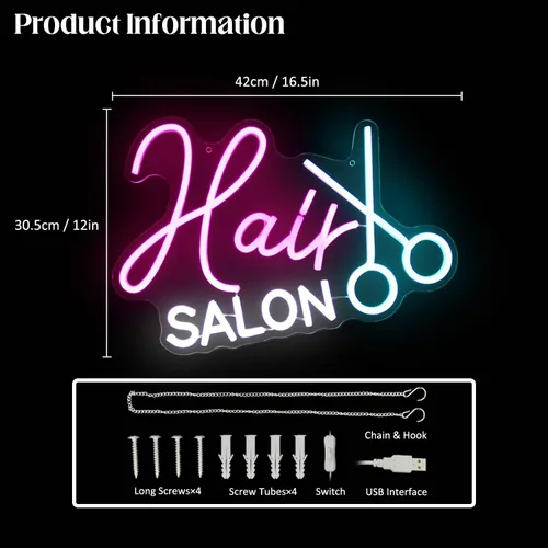 Miniatura 3 de Letrero de neón para peluquería, luz de neón para barbería, letreros LED de salón para pared, luces de neón para corte de pelo, letreros para Azul
