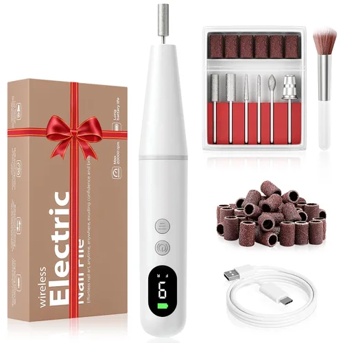 Kit de taladro eléctrico de uñas, lima de uñas eléctrica, máquina de taladro de uñas inalámbrica para uñas de polvo de gel acrílico, manicura Blanco