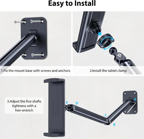 Miniatura 5 de CreaDream Soporte de pared para iPad, brazo de soporte ajustable y extensible de aluminio, compatible con tabletas de 4.7 a 13 pulgadas, teléfonos