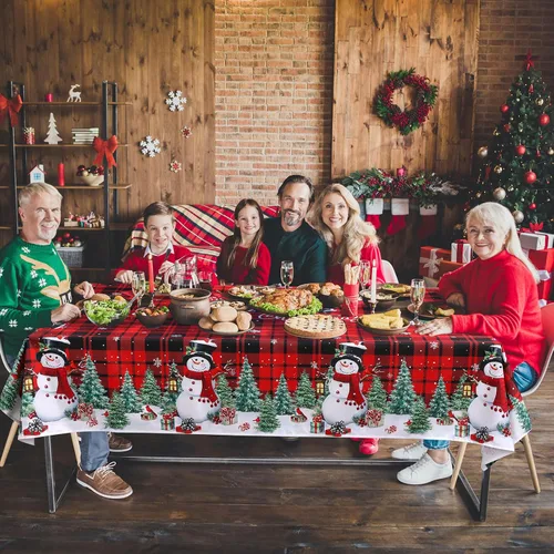 Miniatura 7 de WovWeave Mantel de Navidad de 60 x 84 pulgadas, mantel rectangular de tela de Navidad reutilizable para invierno, hogar, comedor, fiesta, picnic