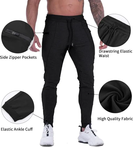 Miniatura 4 de MAIKANONG Pantalones deportivos ajustados para hombre, pantalones de entrenamiento para gimnasio, correr, atletismo, casual