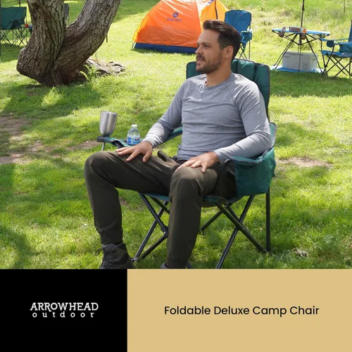 Miniatura 7 de ARROWHEAD OUTDOOR Silla plegable portátil de lujo para campamento con reposacabezas, portavasos y vidrio, enfriador de 6 latas, bolsa de transporte
