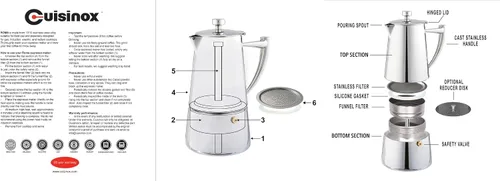 Miniatura 4 de Cuisinox Roma - Olla de espresso Moka de acero inoxidable para estufa de 4 tazas