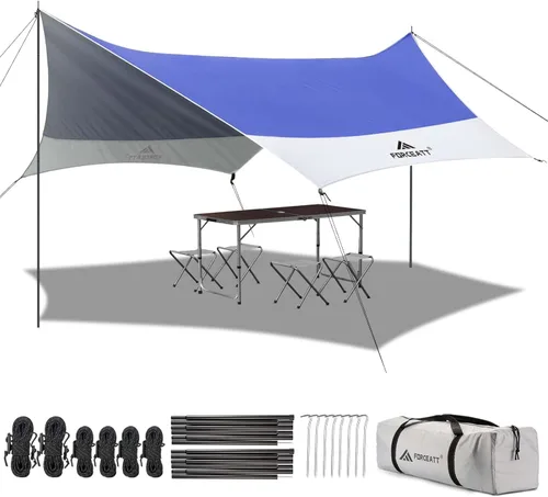 Miniatura 7 de Forceatt Lona de 12 x 14 pies con 2 postes, lona impermeable para camping, toldo de automóvil, lona ligera para campamento que se puede utilizar