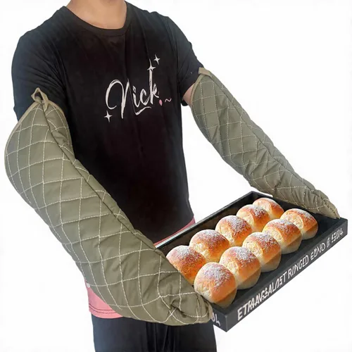 Miniatura 6 de Linwnil Guantes de horno resistentes al calor extra largos de 24 pulgadas Guantes de horno nuevos de algodón Guantes de cocina de alta temperatura