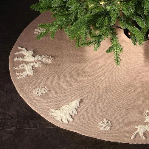 Dremisland Falda de Árbol de Navidad, Falda de Árbol de Punto Trenzado Tejido Grueso Rústico para Decoración Navideña - Alce 3D y Árbol de Navidad
