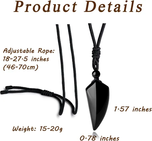 Miniatura 6 de MAIBAOTA Collar con colgante para hombre, collar de cuerda negra ajustable, collar de piedra de cristal de obsidiana negra, joyería para hombre