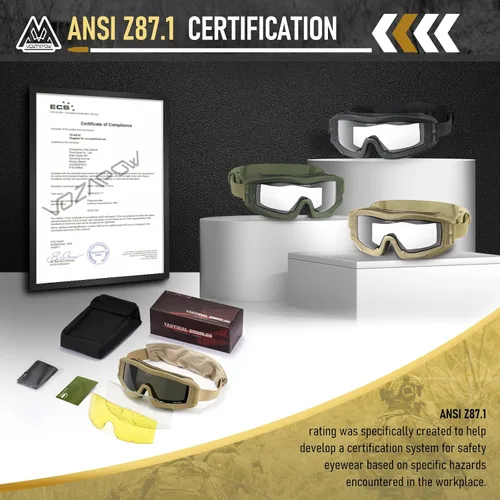 Miniatura 5 de Airsoft - Gafas de seguridad antivaho con certificación ANSI Z87.1, resistentes a los impactos, gafas de tiro tácticas Lente de una sola capa A1