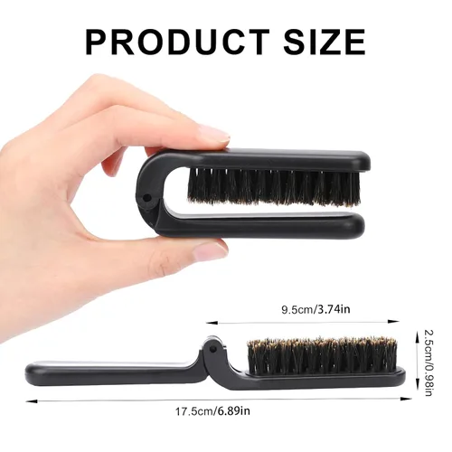 Miniatura 5 de 2 piezas de cepillo plegable de viaje con cerdas de jabalí, bolsillo plegable, rango antiestático, mini herramienta de peinado para barba y cabello