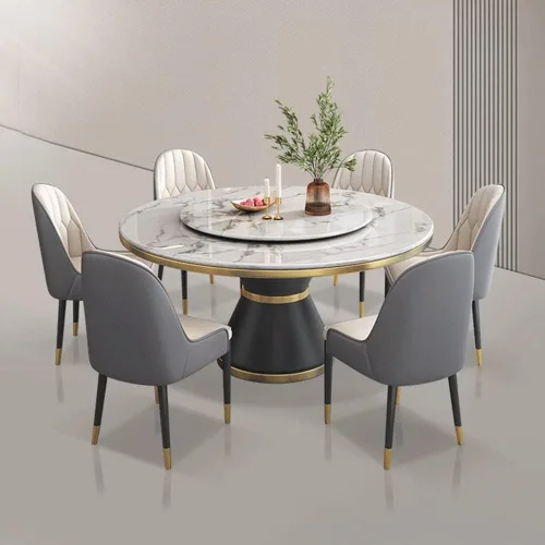 Miniatura 2 de LITFAD Glam Marble Furniture - Mesa de comedor y sillas de altura estándar para 4 mesas de comedor giratorias para restaurante casero, juego de 5