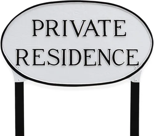 Miniatura 10 de Montague Metal Products Letrero de residencia privada – Placa de metal ovalada blanca y negra con estaca para césped, 8.5 x 13 pulgadas, letrero