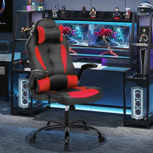Miniatura 9 de Silla de videojuegos, silla de computadora con respaldo alto, silla de oficina egonómica, silla de videojuegos de piel sintética, silla ejecutiva