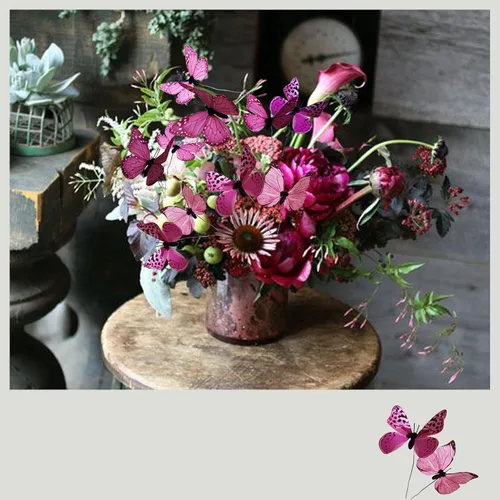 Miniatura 4 de Paquete de 12 decoraciones de mariposa, decoración de estacas de mariposa 3D, 2 tamaños de adorno de mariposa para el hogar, flores falsas