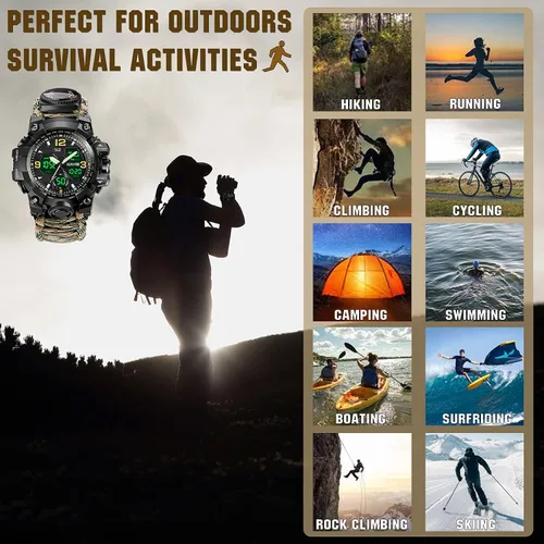 Miniatura 5 de Reloj militar digital de supervivencia 23 en 1, reloj táctico multifuncional y con correa ajustable para hombre, resistente al agua, para Hojas