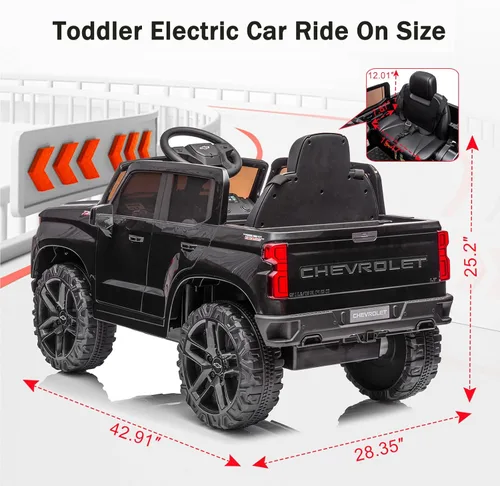 Miniatura 2 de 12V Camioneta de Juguete Eléctrico para Niños con Batería, 4 Ruedas, con Control Remoto para Padres, Chevrolet Silverado, Camiones para Niños Negro