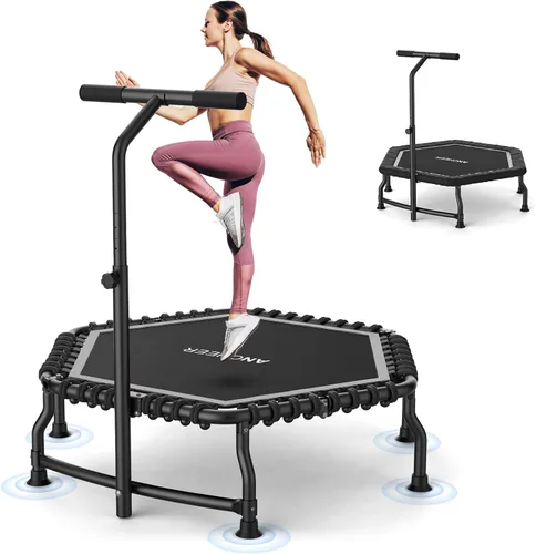 Miniatura 9 de ANCHEER Trampolín, trampolín de rebote de 50'' para adultos con barra, mini trampolín para interiores y exteriores, trampolín de fitness de 550LBS