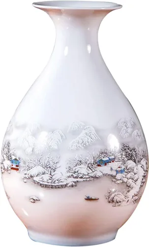 Miniatura 20 de Jarrón de cerámica blanco chino, Jingdezhen Birds Peony Flower Jarrones de porcelana blanca Decoración para el hogar B5