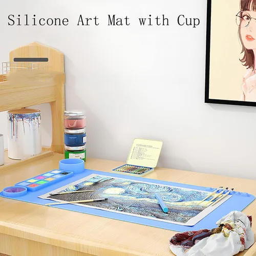 Miniatura 4 de KJMYYXGS - Paquete de 2 tapetes de arte de silicona con taza, tapete de pintura de silicona con taza, 19.7 x 11 pulgadas, tapete de silicona