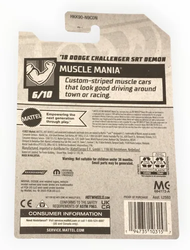 Miniatura 2 de Hot Wheels Dodge Challenger SRT Demon '18, Muscle Mania 6/10 [Negro] 151/250