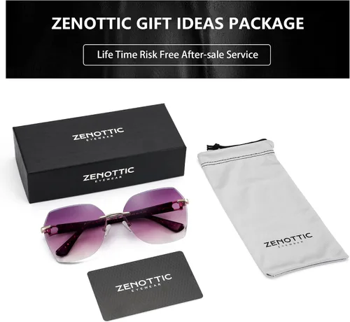 Miniatura 18 de ZENOTTIC Lentes de sol sin montura de gran tamaño para mujer, diseño geométrico de corte de diamante, lentes degradados, protección UV, tonos de moda