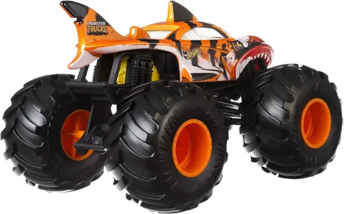 Miniatura 3 de Hot Wheels Monster Trucks Tiger Shark - Vehículo fundido a presión a escala 1:24 con ruedas gigantes para niños de 3 a 8 años de edad, gran regalo