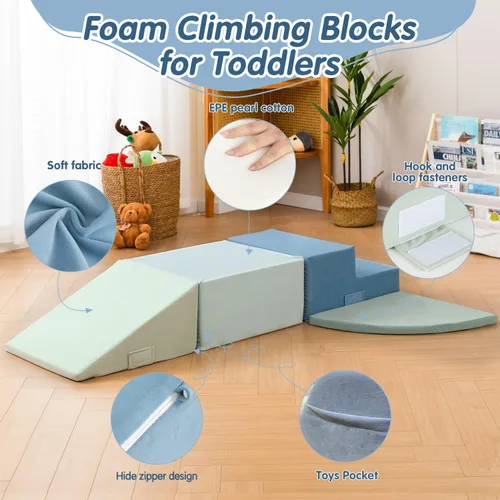 Miniatura 2 de CAPAKIDS Juguetes grandes de escalada para niños pequeños de 4 piezas para interiores, bloques de espuma con velcro, clásico