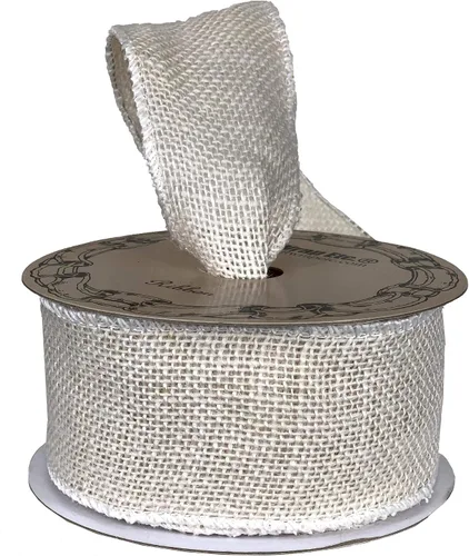 Cinta tejida de arpillera de tela beige, 2 1/2 pulgadas x 10 yardas, borde con alambre, cinta de árbol de Navidad marfil para manualidades, adornos