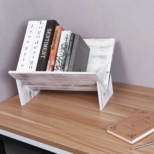 Miniatura 4 de MyGift - Estantería de madera rústica inclinada, Madera, blanco (whitewashed)