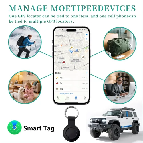 Miniatura 3 de Paquete de 2 rastreadores GPS y 2 llaveros para vehículos que funcionan con Find My (solo iOS) en tiempo real Mini localizador de automóvil oculto