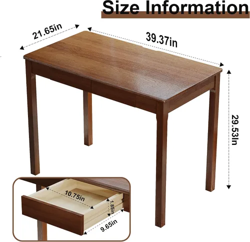 Miniatura 3 de Escritorio de madera maciza con cajones, escritorios estrechos simples de 24 x 16 pulgadas, mesa de estudio de madera de goma, escritorio pequeño