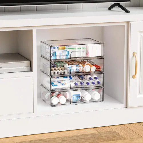 Miniatura 9 de Yieach Cajones de almacenamiento apilables transparentes de 12.1 pulgadas de ancho, paquete de 2 organizadores de cajones acrílicos para accesorios