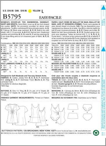 Miniatura 2 de Butterick Patterns B5795 - Patrón de costura para mujer, traje de baño, falda y calzones, talla RR (18W-20W-22W-24W)