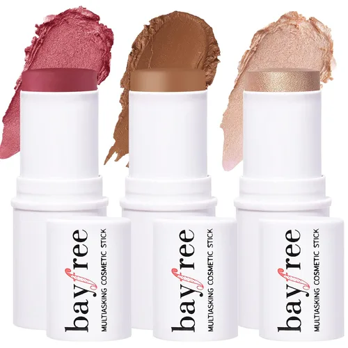 KIMUSE Maquillaje facial de trío, barra de rubor crema para mejillas y labios, barra de contorno e iluminador para todas las pieles Cuarzo Rosa