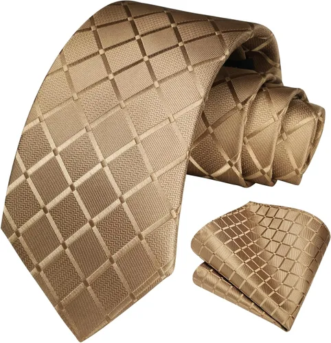 Miniatura 314 de HISDERN Conjunto de corbata a cuadros a cuadros pañuelo tejido clásico formal para hombre corbata y bolsillo cuadrado