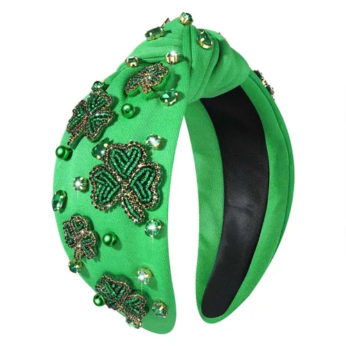 Miniatura 16 de mokkia Diadema para el día de San Patricio para mujer, diadema de trébol verde, diadema de cristal con diamantes de imitación anudada, accesorios