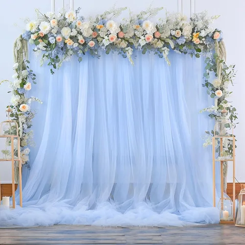 Cortina tipo telón de tul azul bebé para fiestas, baby shower, niños, 10 x 8 pies, cortinas de telón de fondo transparente azul claro para fiestas