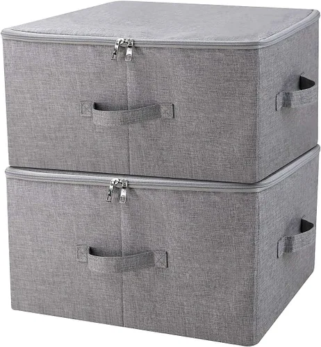 iwill CREATE PRO Caja de almacenamiento plegable con tapa con cremallera y asas, cestas de almacenamiento rígidas con tela de lino y tablero de Gris