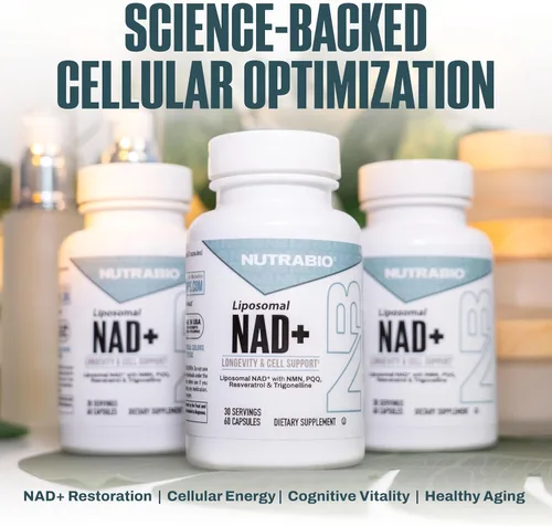 Miniatura 5 de NutraBio Suplemento liposomal NAD+ con resveratrol, NMN y PQQ para la longevidad y el apoyo celular para hombres y mujeres, vitalidad a largo plazo