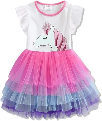 VIKITA Vestido de verano para niña de flores, sin mangas, de poliéster, tutú para niñas de 3 a 7 años, hasta la rodilla