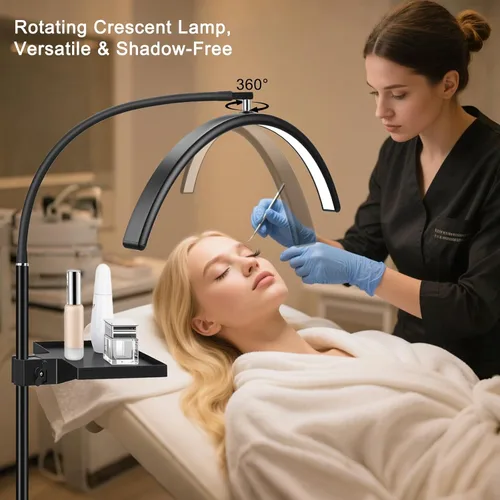 Miniatura 5 de Lámpara LED de suelo Half Moon con bandeja de herramientas para técnicas de pestañas, extensiones de pestañas, esteticistas, cuidado de la piel