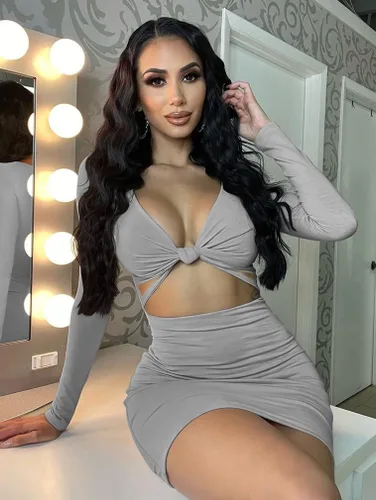 Miniatura 2 de XXTAXN - Vestido corto sexy para mujer con cuello en V profundo y manga larga